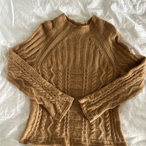 Les Copains Camel Cable-Knit Crew Sweater